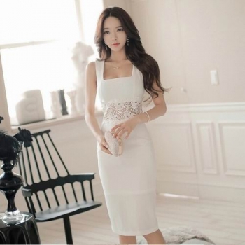 韓版優質新款夏裝無袖拼接中長性感氣質名媛風洋裝