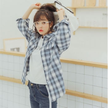 經典款韓版格子寬鬆百搭襯衫女棉麻 